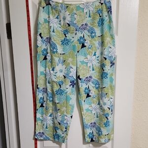 Clio Tropical Print Capri Pants in Green and Blue